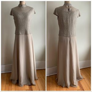 Jkara brown beaded maxi gown dress size 8